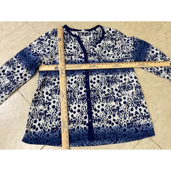 Fred David Blouse Womens Plus Size 1X Blue dots Career Office Button Up - Picture 4 of 9